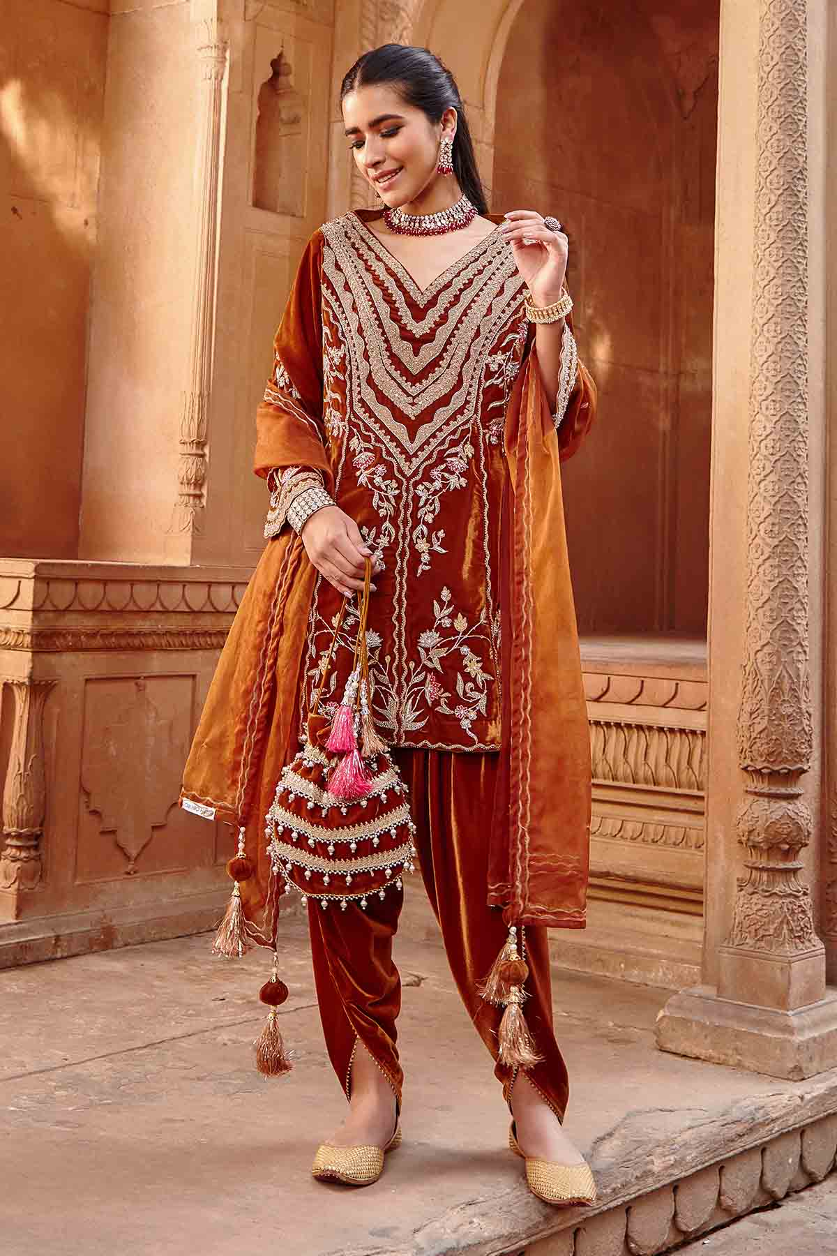 Buy Honey Gold Embroidered Dhoti Set Online